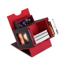 HSMH Card Deck Box for MTG with Commander Display Fits 100 Double-Sleeved Cards, Deck Case for EDH/TCG/Sports Cards with 2 Magnetic Card Holders (Black Red)