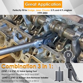 Rocker Arm Remover Installer & Valve Spring Compressor Tool for Chrysler, Dodge, Jeep 3.7L & 4.7L Engines 3747-123 10102 8426 8387 8516A