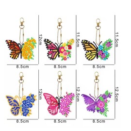 Syntego 6pcs 5D DIY Assorted Summer Butterflies Diamond Painting Keyrings Kit for Adults Rhinestone Craft Kit Keychain