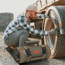 BAQRAXIA Tool Bag Gifts for Husband Him, Roll Up Small Tools Box Storage, Tool Gifts for Men Dad Boyfriend Grandpa, Presents for Birthday, Heavy Duty Tool Organizer with 2 Pouch