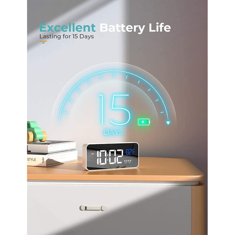 Digital Alarm Clock, with Large Led Temperature Display, Portable Alarm