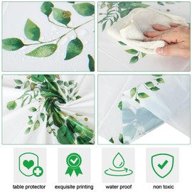 Oudain 12 Pcs Eucalyptus Leaf Tablecloth 84 Inch Eucalyptus Leaf Round Table Cloth Plastic Disposable Eucalyptus Leaf Table Cover for Beach Birthday Kid Party Decorations Supplies