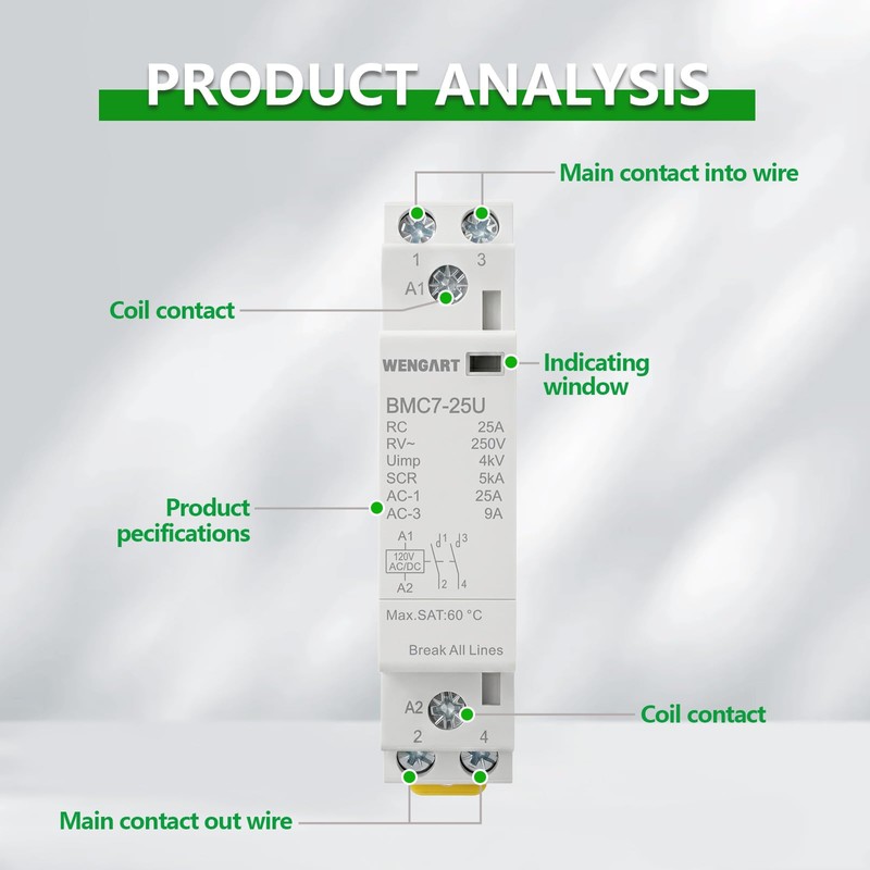Wengart 25A AC/DC Contactor 2-Pole 2NO for Smart Home &