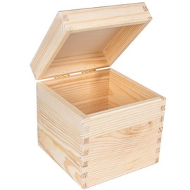 Creative Deco Square Wooden Box with Lid, 16 x 16 x 16 cm (+/- 1 cm), Wooden Box, Storage Box, Toy Box, Unpainted Box, Ideal for Valuables, Toys and Tools