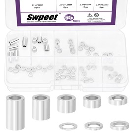 Swpeet 65Pcs 8 Sizes M3 Aluminum Spacer Assortment Kit, 3.1×6mm(ID×OD) Silver Aluminum Standoff Column Spacer, Round Spacer Unthreaded Standoff Bushing Plain Finish, Length 0.5/1/1.5/2/2.5/3/6/10mm