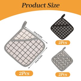 Pack of 6 Heat Resistant Pot Holders, 16 x 16 cm Square Washable Pot Holders Cotton for Cooking and Baking, Pot Handle Heat Protection, Oven Gloves for Hot Pots (White + Black + Grey)