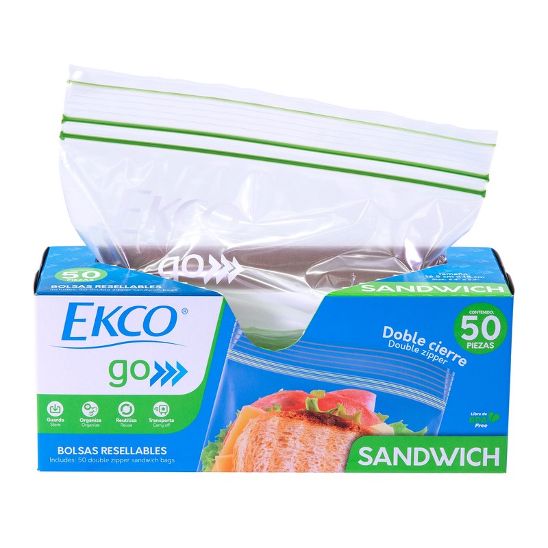 Ekco Go Bolsas Resellables para Sándwich 50 Piezas