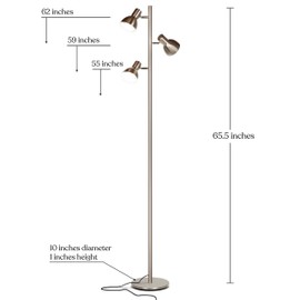 Brightech Ethan - LED Tree Floor Lamp for Mid Century, Modern, Contemporary and Industrial Decor - 3 Light Standing Pole Lamp- Tall Light for Living Room, Bedroom and Office - Nickel