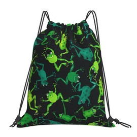 Richugui Backpack with Drawstring, Green, Black, Frogs, Drawstring Bag, Sports, Gym, Bag for Men and Women, Backpacks, Training, Yoga Bag, Black, One Size