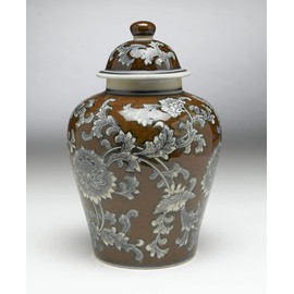AA Importing 59729 Brown And Gray Floral Ceramic Ginger Jar 10 Inches High