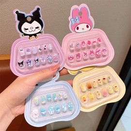 [Overseas] Cinnamoroll Nail Sticker Children's Kuomi Cartoon Nail Patch Baby Wearing Nail Safety Non-toxic Little Girl Ear Free Size/ Merlot Nail Sticker Ladder Box (12 Sheets) 30ea