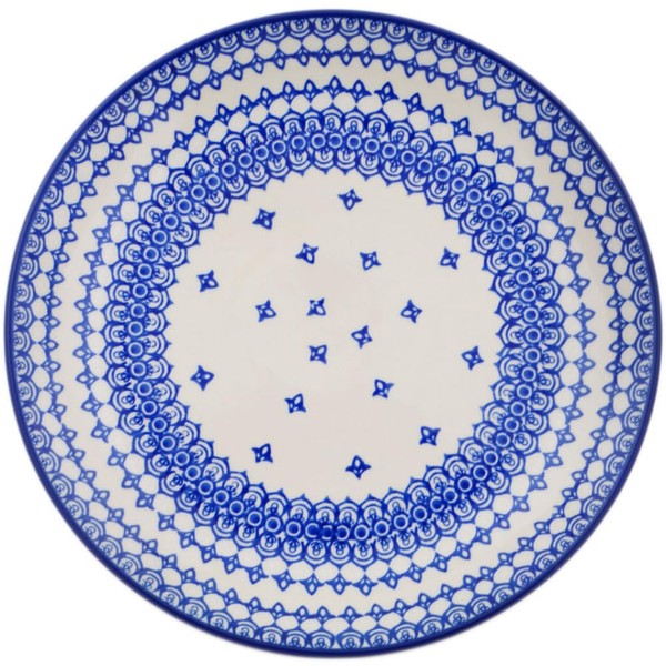 Authentic Polish Pottery Dinner Plate in Blue Beetles Design Handmade