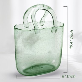 OLEEK Purse Vase for Flowers (Handmade) - 10 Inches Clear Glass Purse Vase - Cool & Cute vases for centerpieces, Fish Bowl - Unique Glass Handbag Flower vase Decorative - Wide Mouth Glass Purse