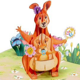Paper Love 3D Kangaroo Pop Up Card - 5" x 7" Cover - Includes Envelope and Note Tag