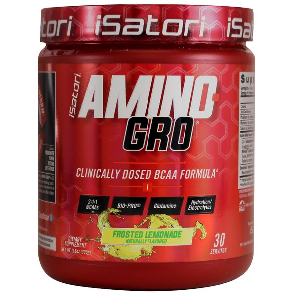 iSatori Amino-GRO BCAA Powder - Branched Chain Amino Acid Formula with Glutamine and Bio-GRO Bio-Active Peptides - Essential Amino Energy for Women and Men - Frosted Lemonade (30 Servings)