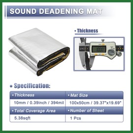 Motoforti 394mil 10mm 5.38sqft Car Sound Deadening Mat Aluminum Foil Closed Cell Foam Heat Shield Material for Hood Fender and Boat Engine Cover 39.37"x19.69" Long-lasting