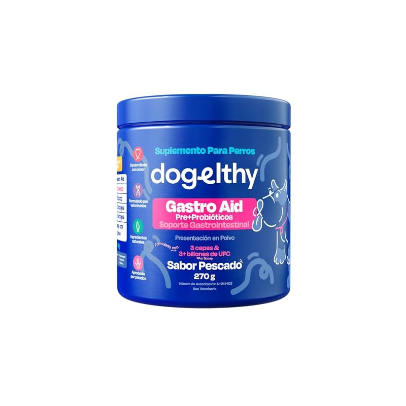 Dogelthy Gastro Aid Suplemento con Pre y Probioticos para Perros