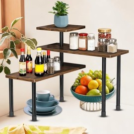 Organiser for Kitchen Worktops, Adjustable Corner Shelf, Desk Organiser, Kitchen Shelf with 3 Levels, Spice Rack, Standing Coffee Bar Stand, Kitchen Organiser Shelf for Kitchens Bathroom Dining Room