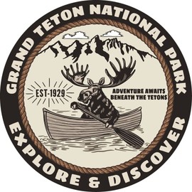 Retro looking GRAND TETON National PARK Explore & Discover STICKER Decal Hiking