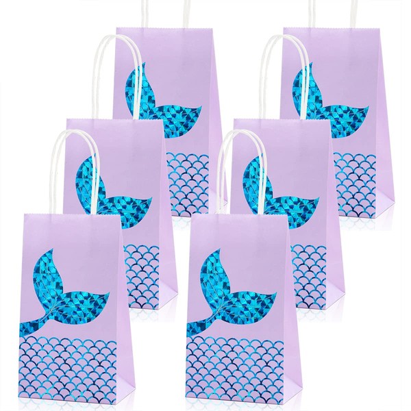 iefoah 12 Pack Mermaid Party Bags Mermaid Party Supplies Favors Mermaid Gift Bags Goodie Bag Glitter Treat Paper Bags for Kids Girls Mermaid Themed Birthday Party