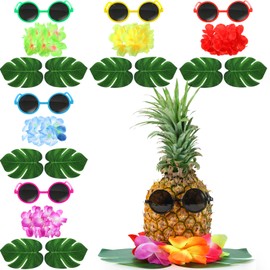 Rotatingpals 6 Sets Hawaiian Luau Aloha Party Decorations Table Centerpieces, Including Sunglasses Wristbands Tropical Leaves for Hawaii Beach Birthday Summer Party Table Supplies (Classic)