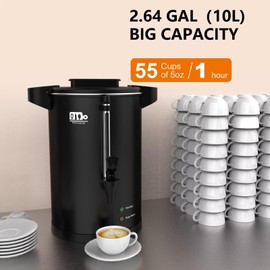 55-Cup 10L Commercial Coffee Urn, Festa Essential 750W Double Wall Large Percolate Coffee Maker Stainless Steel Hot Water Urn Dispenser with Double Dripless Faucet, Quick-Brewing for Catering, Black