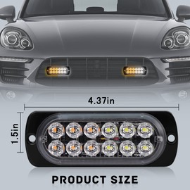 4-Pack 12 LED Amber Strobe Lights Vehicles Trucks Emergency Strobe Lights Kit 12V -24V Warning Hazard Flash Strobe Lights Bar Grill Grille Surface Mount Super Bright Waterproof, Amber/White