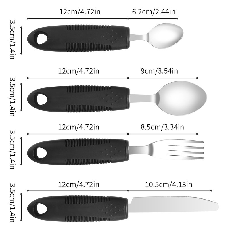 Extra Wide Handles Easy Grip Cutlery Set of 4 Disability