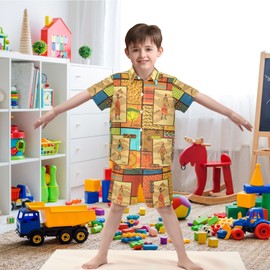 visesunny Toddler Boys 2 Piece Outfit Button Down Shirt and Short Sets African Girl Dressed in A Decorative Texture Boy Summer Outfits for Infant Baby Children Kids 3T