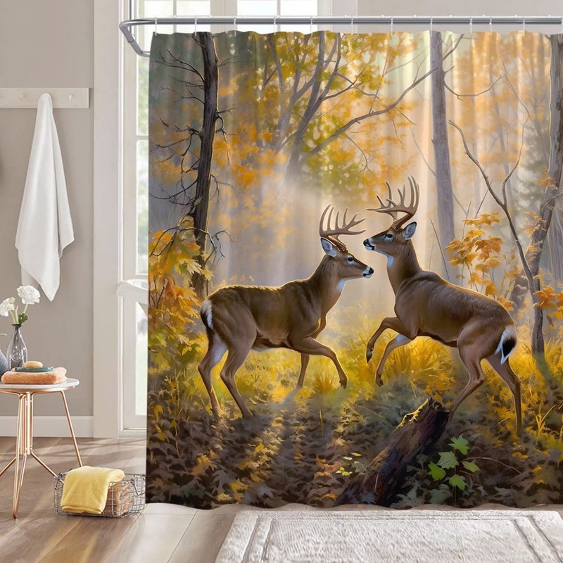 CCXTCZ Rustic Deer Shower Curtain Forest Animal Whitetail Elk Wildlife
