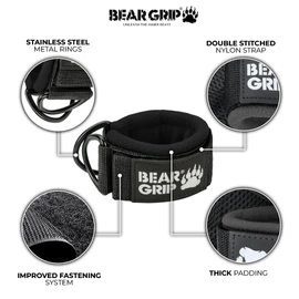 BEAR GRIP - Ankle Straps for Cables with New Fleece Design - Strong Closure, Double Stainless Steel D-Ring, Adjustable Neoprene - For Men & Women (Black Slim - Pair)