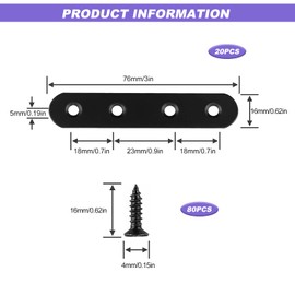 Flachverbinder Schwarz Edelstahl 20 Stk Holzverbinder Lochplatte Metall Verbinder Flach Flacheisen Gelocht Schwarz mit Schrauben