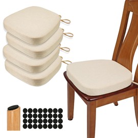 BUYUE Thickened 2.5" Dining Chair Cushions Set of 4, U-Shape High Density Foam Comfortable Chair Pads for Kitchen, Slip Resistant Indoor Seat Cushions (4 PCS, Beige)