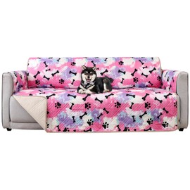 BOCTOPUG 46 Inches Couch Cover - Sofa Covers Slipcover Waterproof Sofa Cover Water Resistant Couch Cover for Dogs Kids Cats Pets (Loveseat, Red+Black Paw Bone)