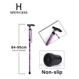 SPDYCESS Folding Walking Sticks, Flower Patterned Aluminum Adjustable Walking Cane Lightweight Portable Travel Trekking Poles Ergonomic Non-Slip Handle Alpenstock for Women Men Hiker Seniors