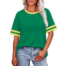 WIHOLL Womens Tops Color Block Sleeve Summer Short Sleeve Crew Neck Tee Oversized Tshirts for Women Green Clothes S