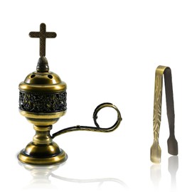 Bronze Incense Burner with Tong – Frankincense Charcoal Incense Stand Aromatherapy, Yoga, Spa, Home Decor, and Church Use – Compact & Durable Bakhoor Holder