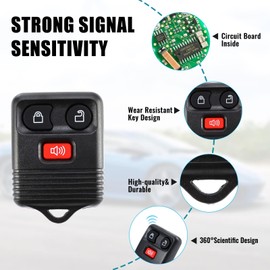 2pc Replacement Keyless Entry Remote Key Fob Clicker Transmitter Compatible with Ford 1998-2016 F-150 F-250 F-350, Mazda, Mercury, Lincoln - 3 Btn