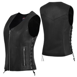 HL14855SPT Black Women's Side Lace Front Zipper leather motorcycle Vest (US, Alpha, Medium, Regular, Regular, Black)