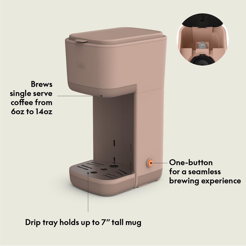 BELLA Single Serve Coffee Maker, K Cup & Coffee Ground