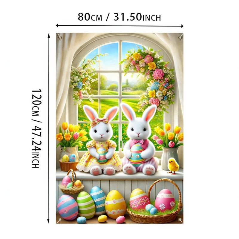 BlissYard Easter Window Cover Floral Crowns Bunny Easter Eggs Banner