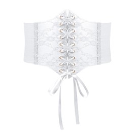 WHIPPY Women Lace-up Corset Waist Belt Transparent PVC Lace Crochet Petal Elastic Wide Belt for Dress White S
