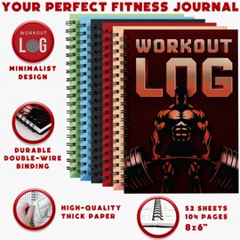 Workout Planner for Daily Fitness Tracking & Goals Setting - A5 Size, 6" x 8", Power Red - Improved Thicker Cover - Men & Women Personal Home & Gym Training Diary - Log Book - by Workout Log Gym