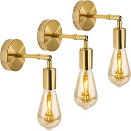3PCS Vintage Bathroom Wall Sconces Gold Vanity Wall Lights E27 Industrial Wall Mount Lighting Fixtures Rotatable for Bedroom Living Room Bathroom(No Bulbs)