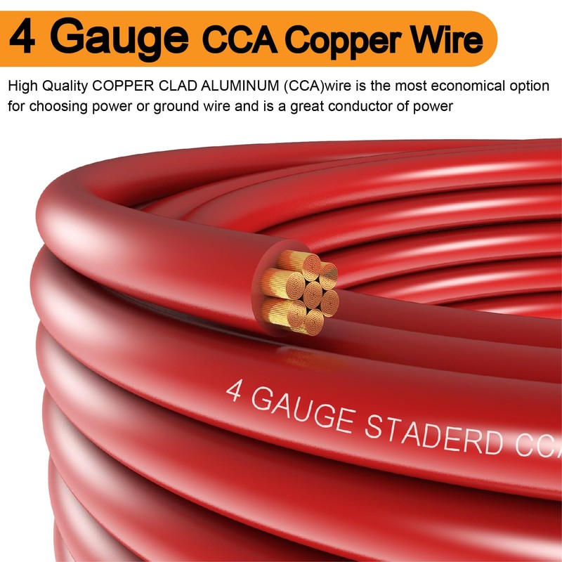 4 Gauge Wire (25ft Each- Black/Red) Copper Clad Aluminum CCA,20pcs