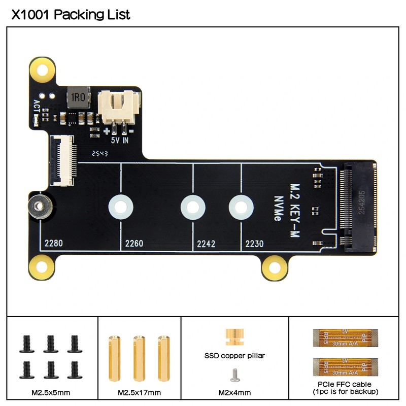 Geekworm X1001 V1.1 PCIe NVMe M.2 SSD 2280 Expansion Board,