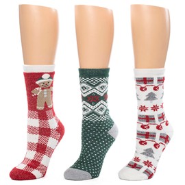 Cuddl Duds Women Super Soft 3 Pair Pack Multipack Lounge Socks, Gingerbread