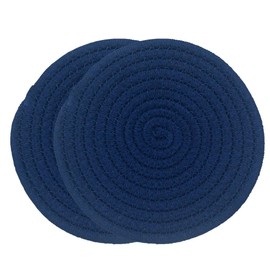 SCF2017 Round Cotton Rope Placemats Heat-Resistant 18cm Small Table Mats Coasters,Set of 2,Navy Blue
