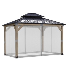 BPS 10' x 13' Gazebo Universal Mosquito Netting Screen Replacement, 4-Panel Mesh Screen Walls with Double Zippers for Outdoor Patio, Khaki (Mosquito Net Only)