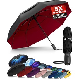 TUMELLA Strongest Windproof Travel Umbrella (Compact, Superior & Beautiful), Small Strong but Light Portable and Automatic Folding Rain Umbrella, Durable Premium Grip, Fits Car & Backpack